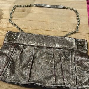 Kooba distressed gold metallic bronze red leather chain and silver hardware bag